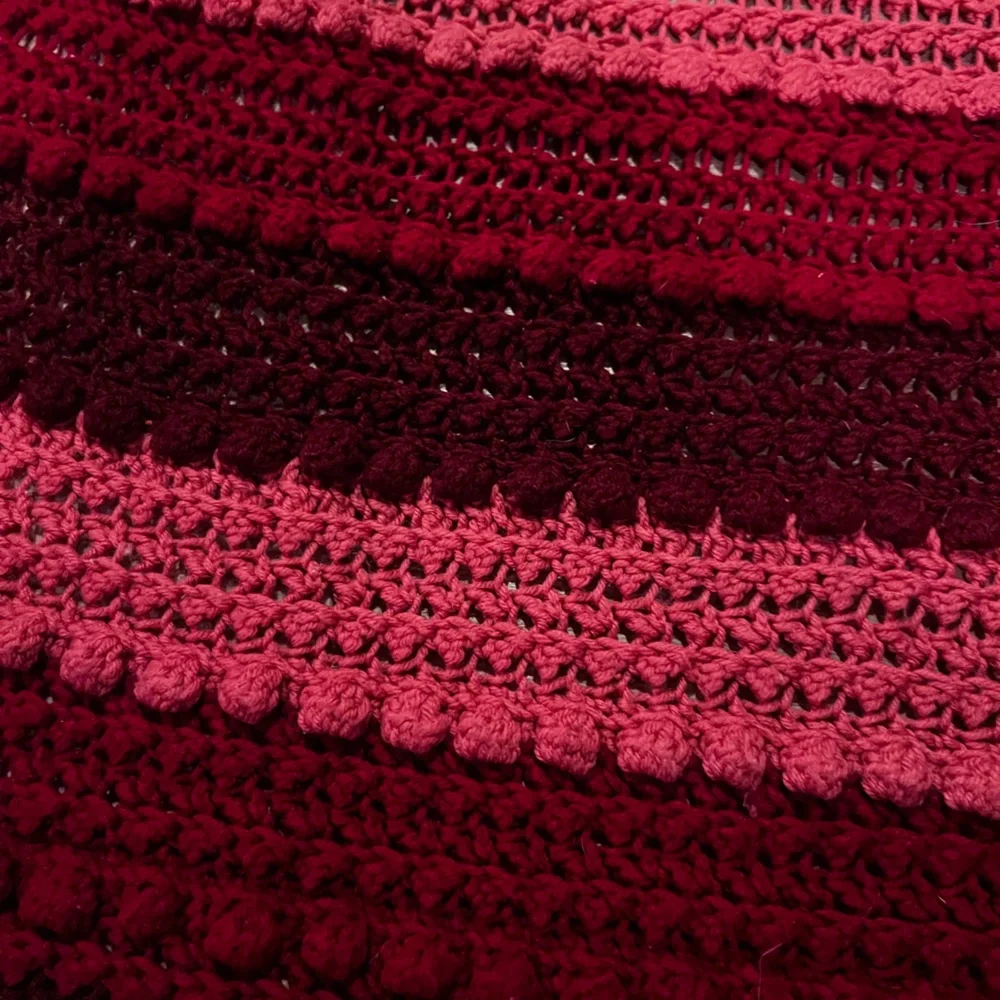 Pink and Dark Red Striped Crochet Blanket